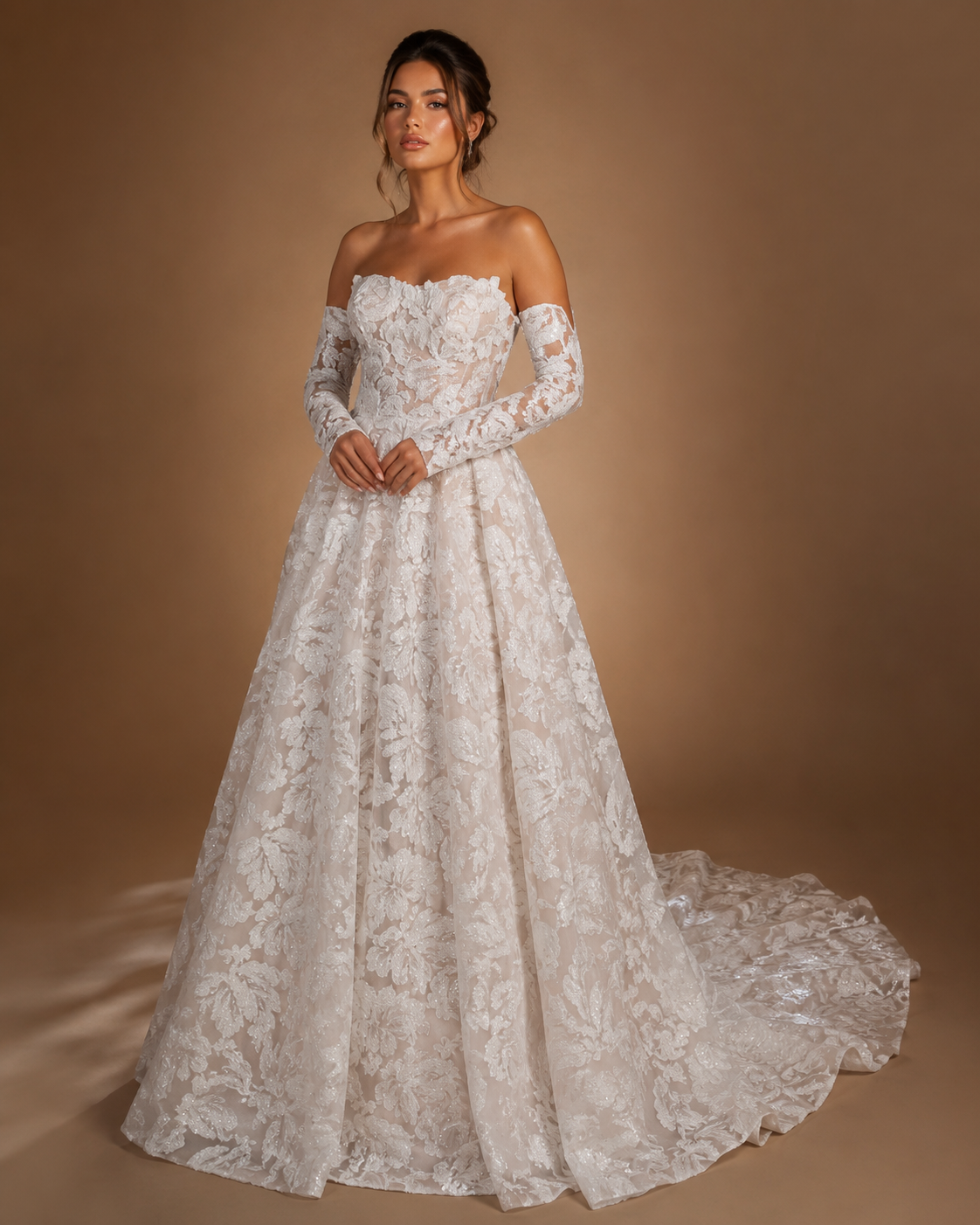 VALERIS | Off-Shoulder Floral Lace Sparkle Couture Wedding Gown