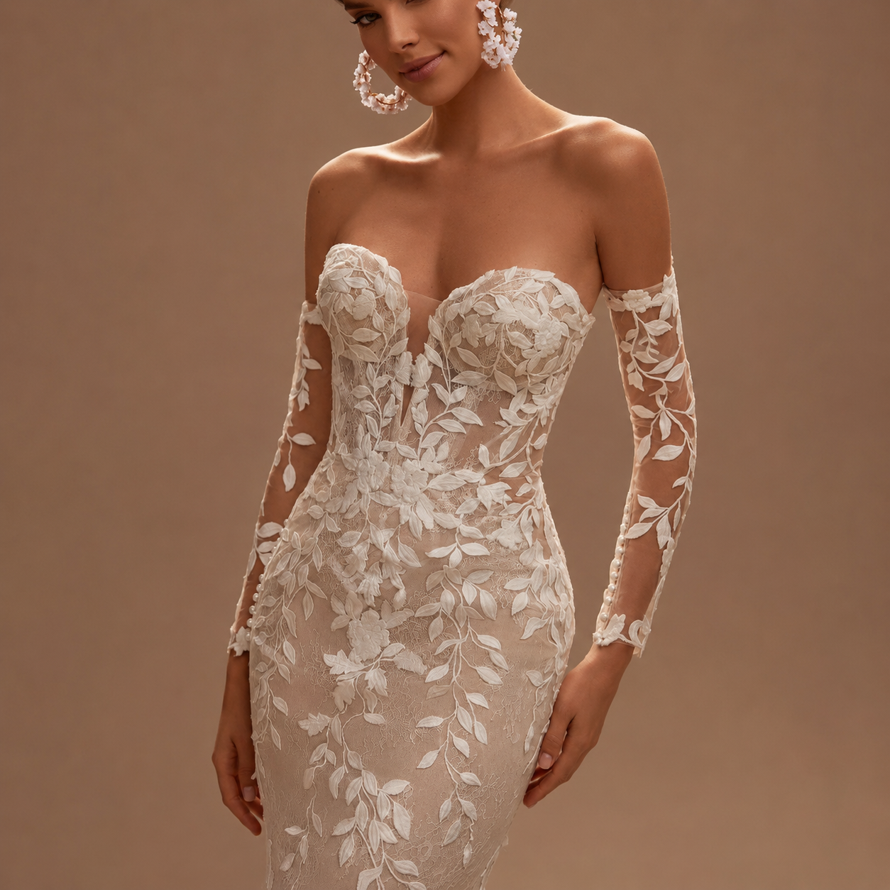 ELOISE | Boho Off-Shoulder Long Sleeve Lace Appliqué Mermaid Bridal Gown