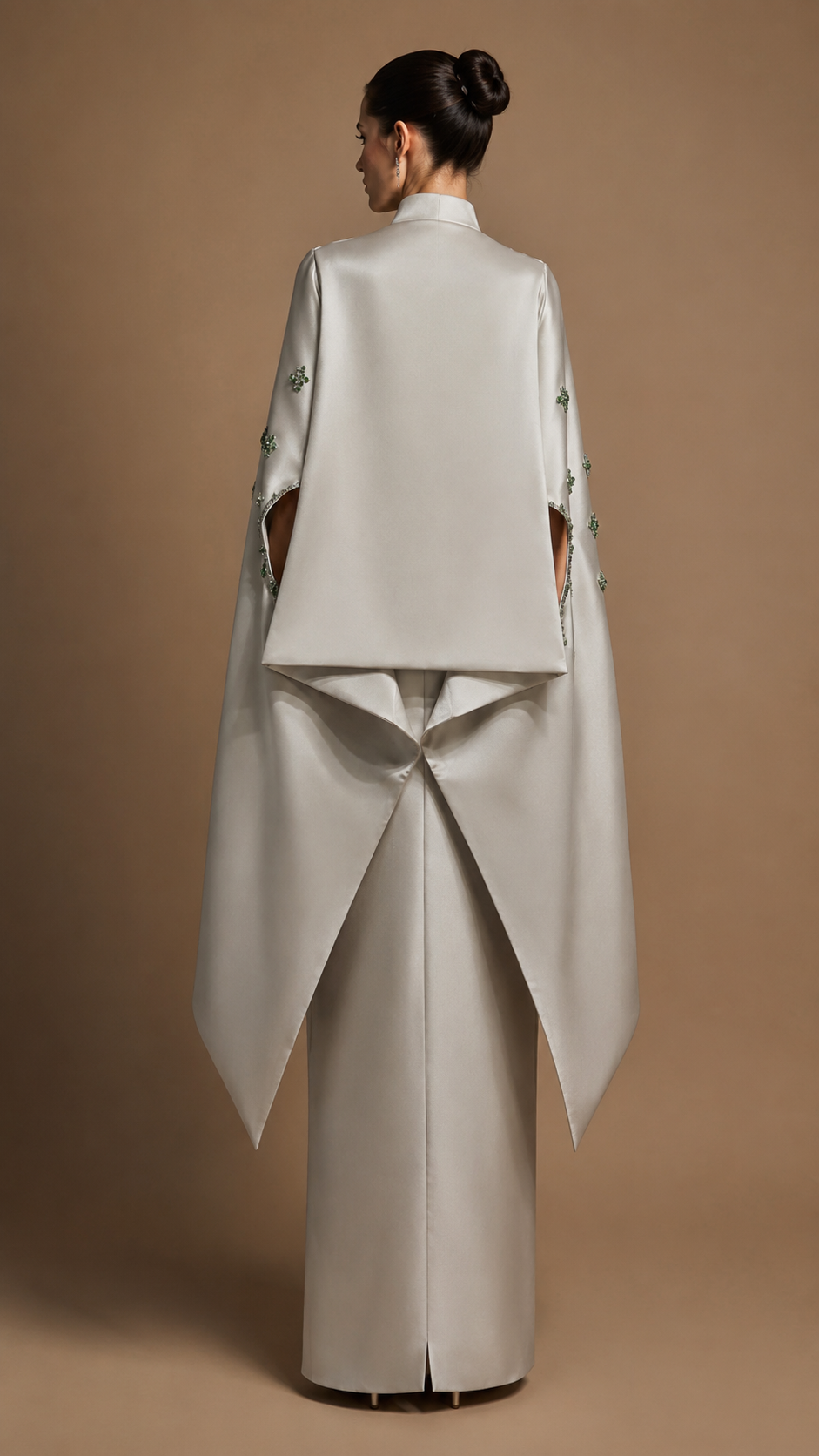 VERDESSA | Crystal Floral Embellished Column Gown with Draped Cape