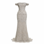 SERELLA | Silver Hand Beaded Off-Shoulder Mermaid Gown