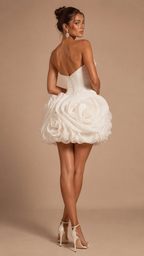ROSAVIA | Strapless Floral Corset Rosette Couture Mini Dress