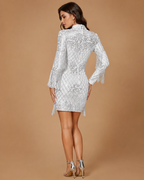 ELARA | White & Silver Sequin Fringe Long-Sleeve Mini Dress
