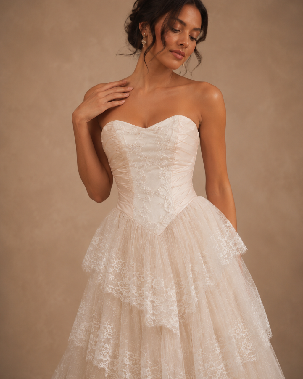 ELOVIA | Strapless Tiered Lace Corset Bridal Ball Gown