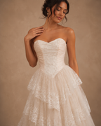 ELOVIA | Strapless Tiered Lace Corset Bridal Ball Gown