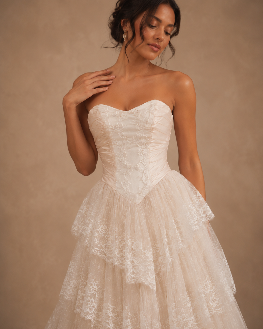 ELOVIA | Strapless Tiered Lace Corset Bridal Ball Gown