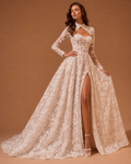 EVELINA | Vintage Lace Long Sleeve Open Back A-Line Wedding Dress Bridal Gown