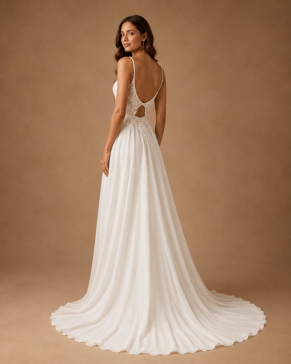 SOLANA | Bohemian V-Neck Appliqué Backless Bridal Gown with Beach Split