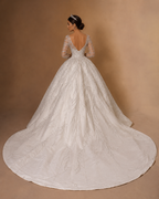 ANASTASIA | Luxury Hand Beaded Long Sleeve Ball Gown Bridal Dress with Long Chapel Train