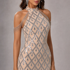 CELÉSTE | Champagne Silver Beaded Off-Shoulder Mermaid Evening Gown