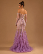 ZARELLE | Beaded Illusion Long Sleeve Ruffle Mermaid Evening Gown