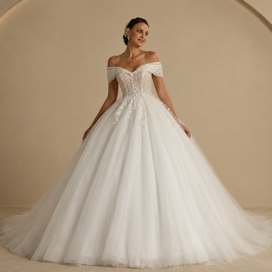 GABRIELLA | Off-Shoulder Sparkle Ball Gown Wedding Dress