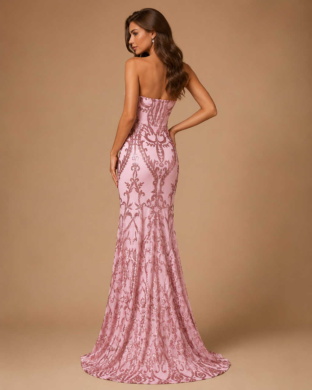 SERENZA | Sequin Strapless Mermaid Evening Gown Gold or Pink Maxi
