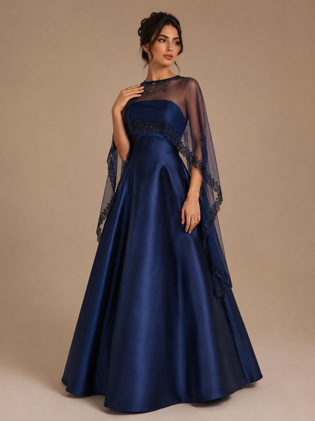 MILA | Luxury Sequin Sleeveless Shawl Evening Gown with Backless Detail