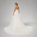 AVENLIE | Floral Lace Spaghetti-Strap Sheer Corset A-Line Wedding Dress with Train