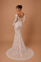 VALERIA | Long Sleeve Lace Corset Mermaid Wedding Gown with Sculpted Neckline and Chapel Train