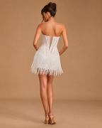SOLENNE | Strapless Lace Corset Fringe Couture Mini Dress