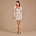 LYSANDRA | Long Sleeve Lace Mini Couture Dress with Puff Shoulders