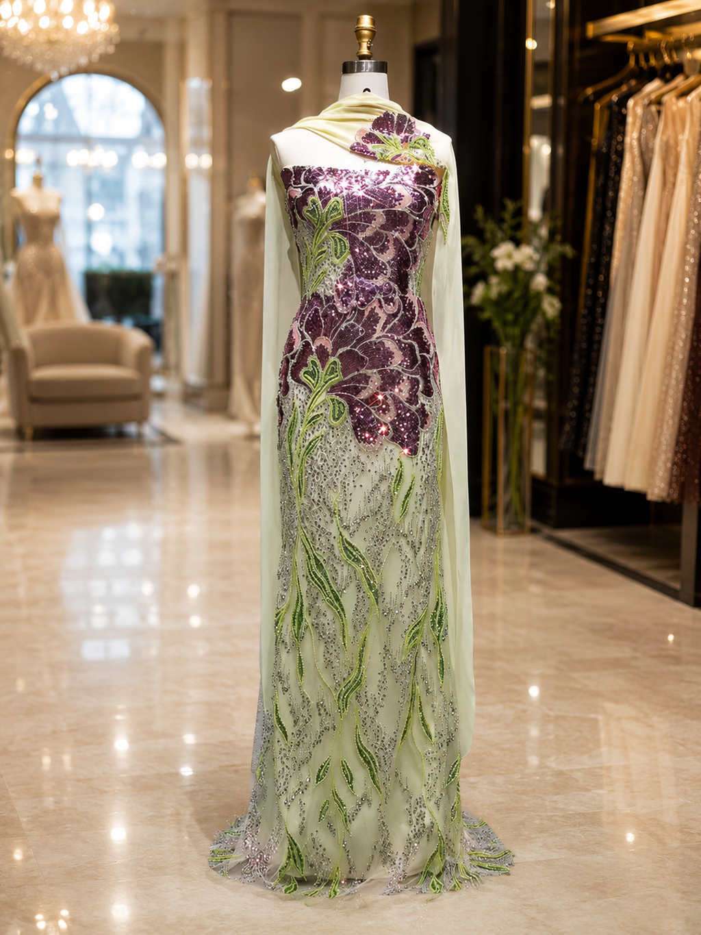 LILIANNE | Purple Floral Beaded Strapless Mermaid Evening Gown