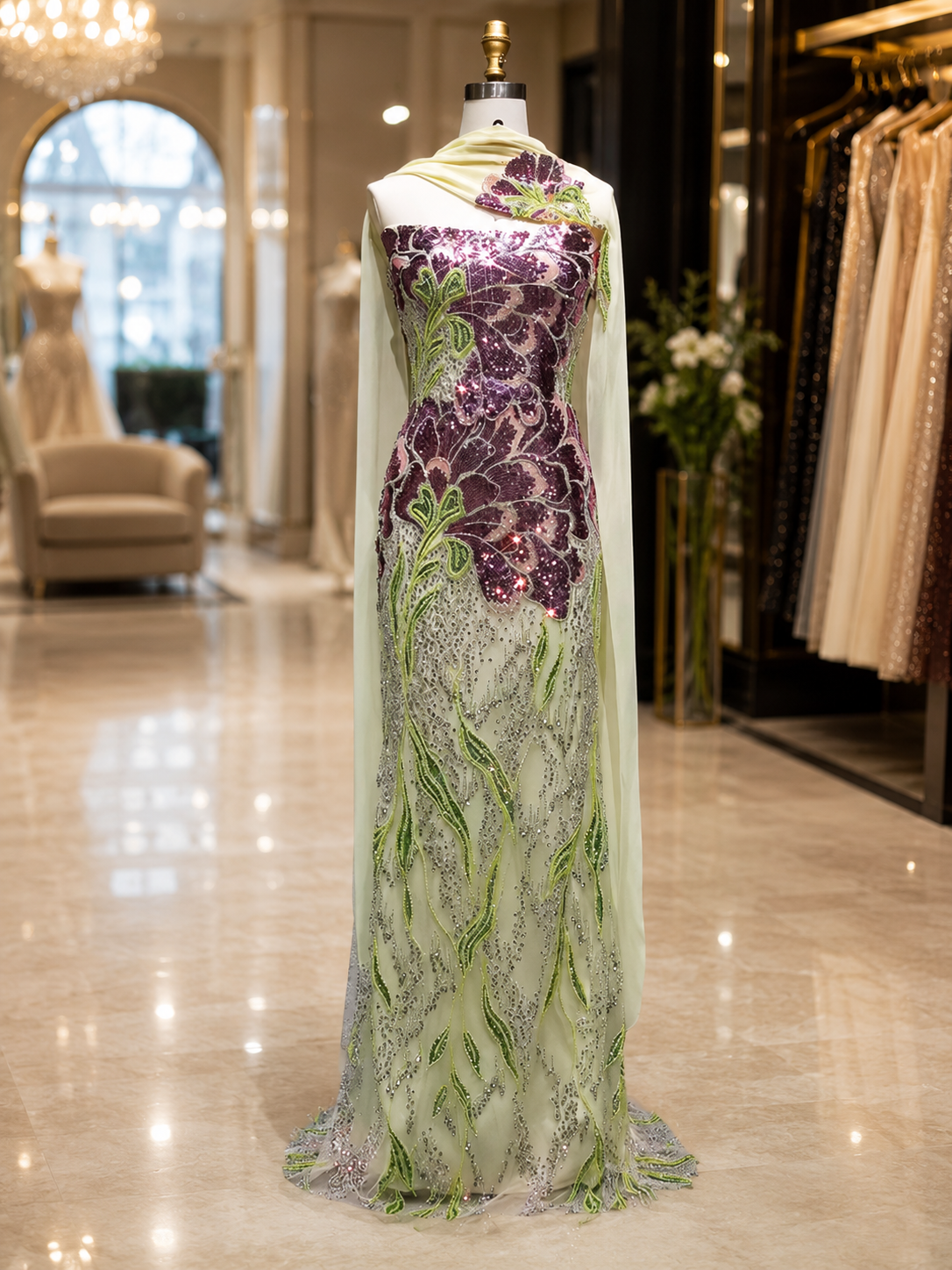 LILIANNE | Purple Floral Beaded Strapless Mermaid Evening Gown