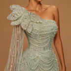 SEREYA | Pearl Beaded One-Shoulder Couture Evening Gown