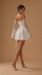 CASSIELLE | Off-Shoulder Lace Corset A-Line Couture Mini Dress