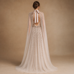 AURELIA | Beaded High Neck Long Sleeve Tulle Evening Gown