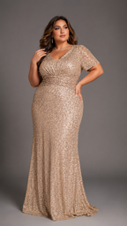 AMARIS | 3D Floral Flutter Sleeve Plus Size A-Line Evening Gown