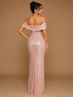VIVIENNE | Sequin Off-Shoulder High-Slit Evening Gown