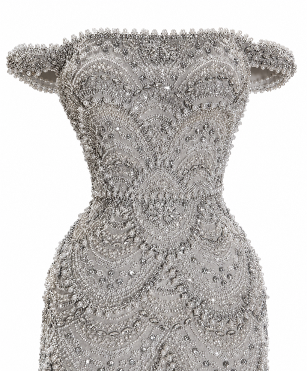 SERELLA | Silver Hand Beaded Off-Shoulder Mermaid Gown