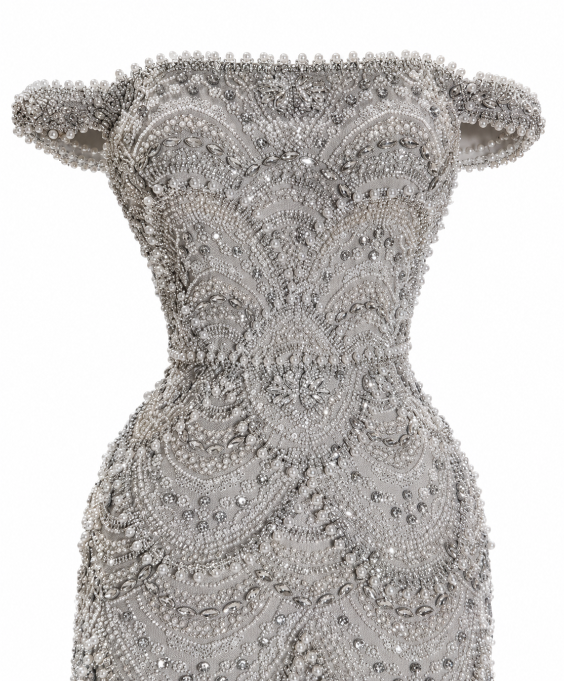SERELLA | Silver Hand Beaded Off-Shoulder Mermaid Gown