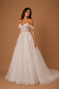 ADELYRA | Off-Shoulder Lace Corset A-Line Wedding Gown with Sweetheart Neckline and Chapel Train