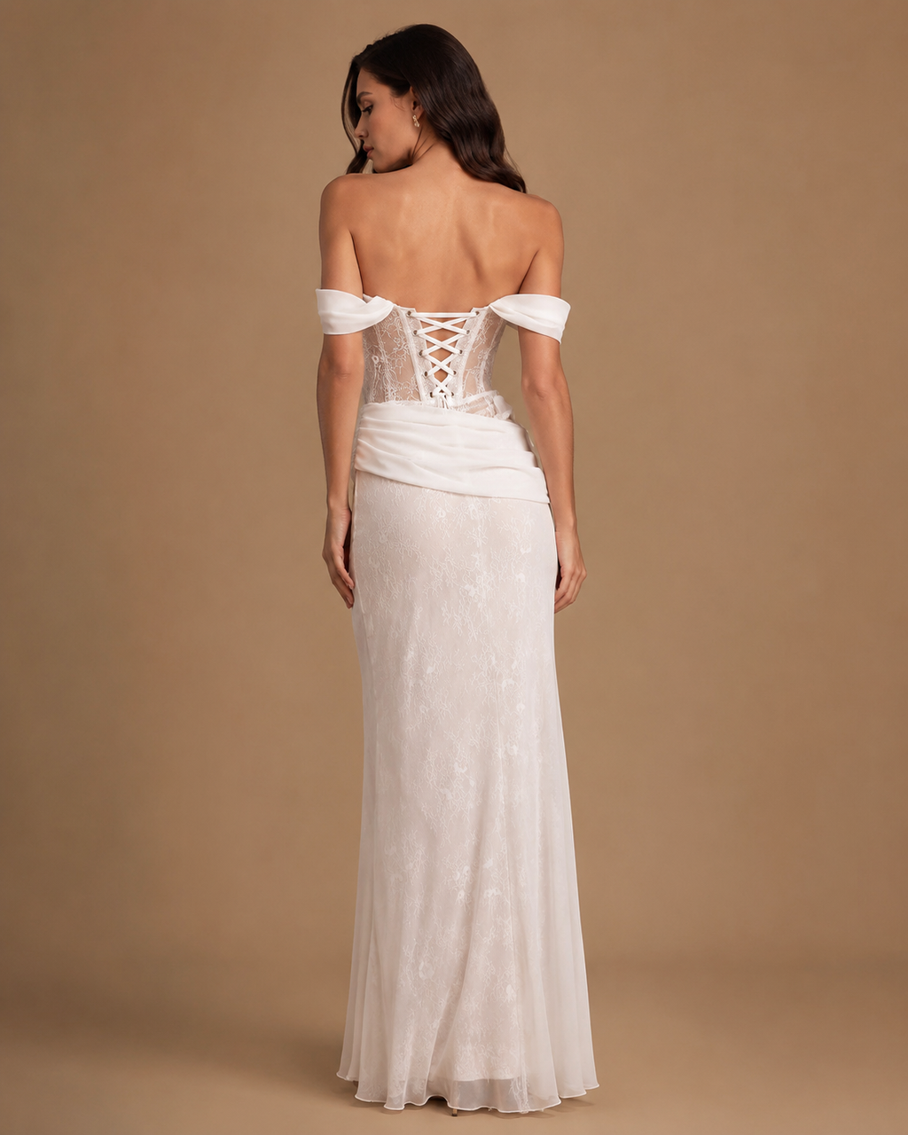 CELESTINE | Off-Shoulder Lace Corset Sheath Couture Wedding Gown