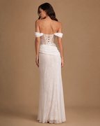 CELESTINE | Off-Shoulder Lace Corset Sheath Couture Wedding Gown