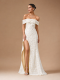 AURELIA | Ivory Sequin Off-the-Shoulder Mermaid Maxi Gown