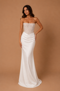 SERAPHINA | Strapless Beaded Corset Draped Satin Mermaid Wedding Gown