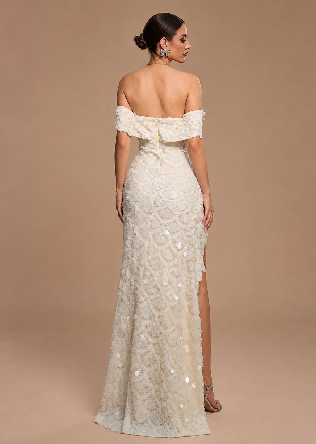 AURELIA | Ivory Sequin Off-the-Shoulder Mermaid Maxi Gown