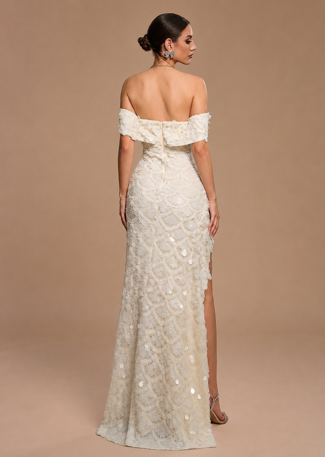 AURELIA | Ivory Sequin Off-the-Shoulder Mermaid Maxi Gown