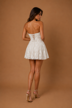 LISENNE | Strapless 3D Floral Lace A-Line Mini Bridal Dress
