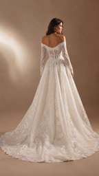 ELOISE | Off-Shoulder Long Sleeve Lace Ball Gown Couture Wedding Dress