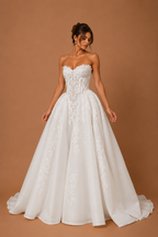 ELOWEN | Strapless Lace Corset Ball Gown Wedding Dress with Lace-Up Back