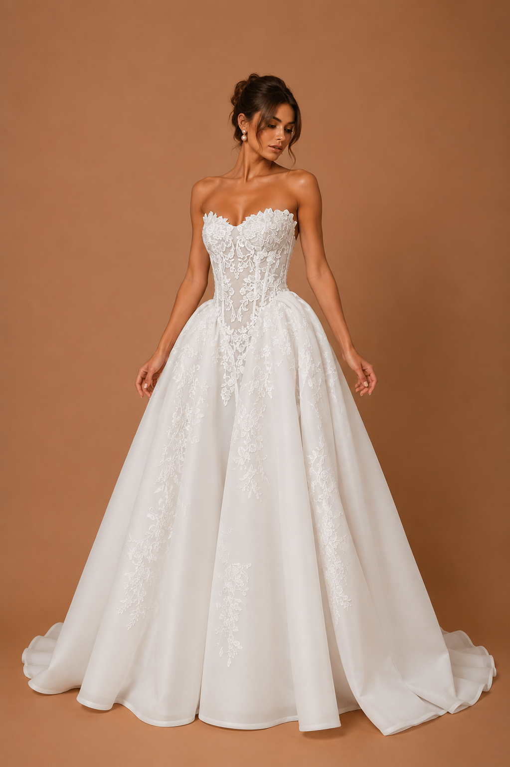 ELOWEN | Strapless Lace Corset Ball Gown Wedding Dress with Lace-Up Back