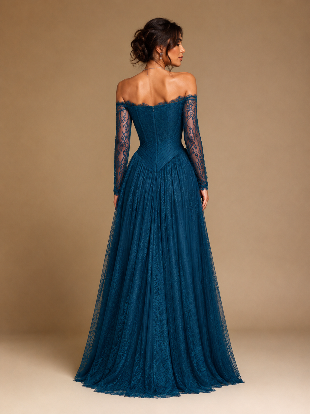 CELESTE | Navy Blue Sequin Sweetheart Prom Gown with Detachable Cape