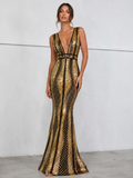 NOIRÉLLE | Sequin Plunge Neck Mermaid Evening Gown