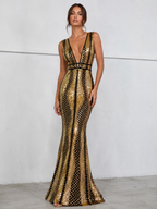NOIRÉLLE | Sequin Plunge Neck Mermaid Evening Gown