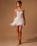 SOLENNE | Strapless Lace Corset Fringe Couture Mini Dress