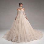 ARABELLE | Champagne Beaded Off-Shoulder Ball Gown Wedding Dress