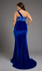 ZARINA | Royal Blue Velvet One-Shoulder Plus-Size Evening Gown