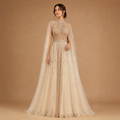 AURELIA | Beaded High Neck Long Sleeve Tulle Evening Gown