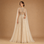 AURELIA | Beaded High Neck Long Sleeve Tulle Evening Gown