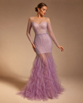 ZARELLE | Beaded Illusion Long Sleeve Ruffle Mermaid Evening Gown